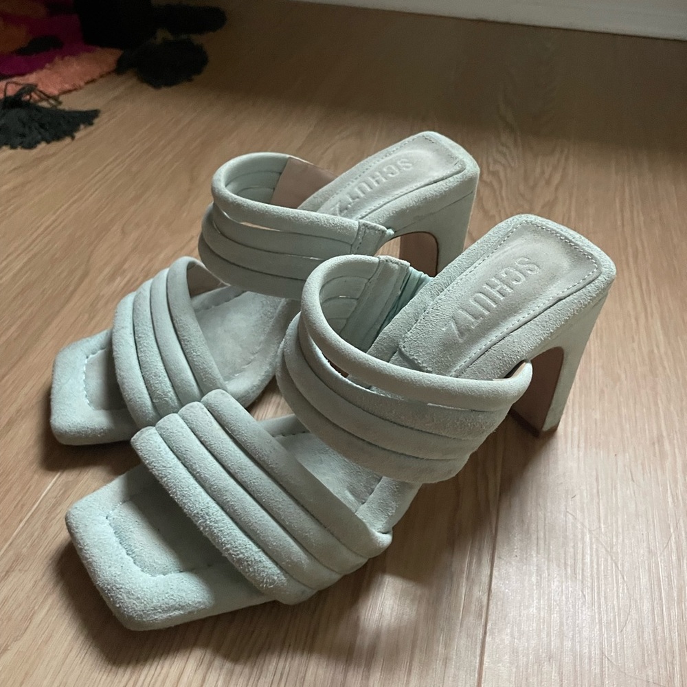 Light blue kitten heels